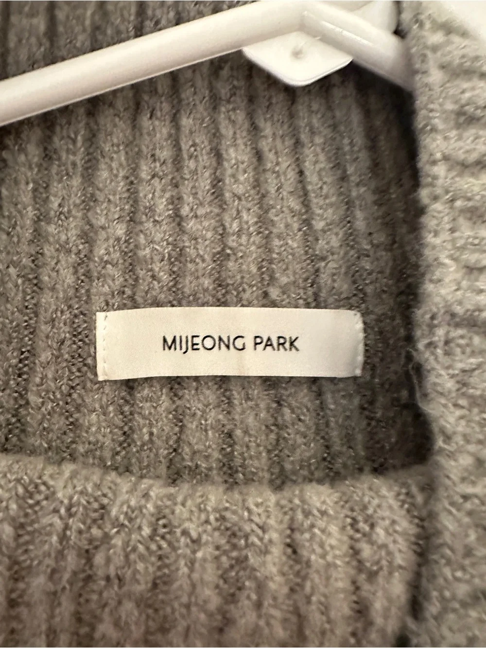 Mijeong Park - Ribbed Funnel Neck Knit Poncho - Light Gray - Picture 4 of 7